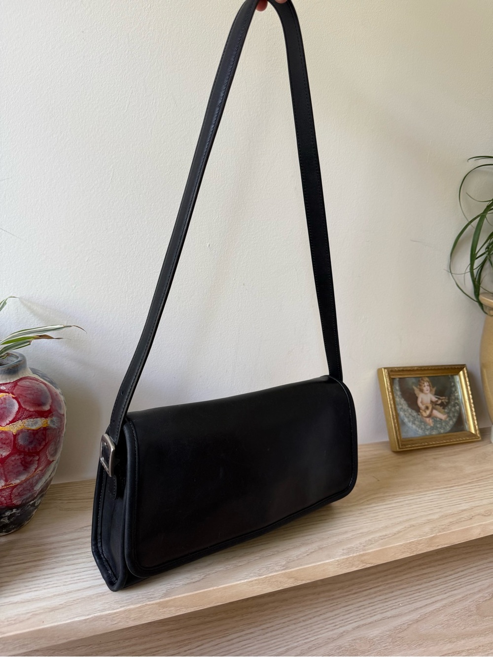 Y2K Coach Andrea Bag 1999 black leather adjustable strap silver hardware vintage